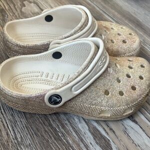 CROCS Kids Glitter Water Shoes - Gold and White